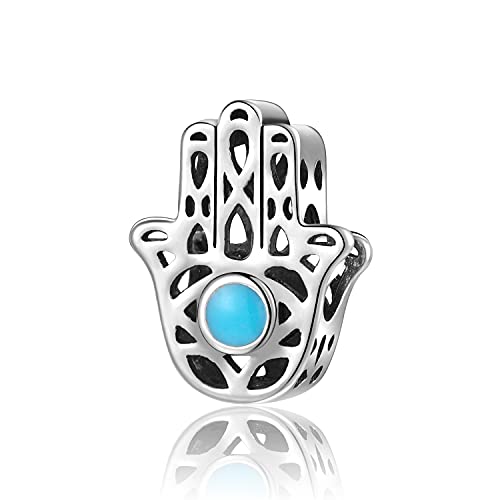 Magic Charms Evil Eye Hamsa Hand Charms Plata de Ley 925 Evil Eye Fátima Bead Pendant Charm para mujer European Snake Dangle Dazzling Charms Bracelet, L-Hamsa Hand von Magic Charms