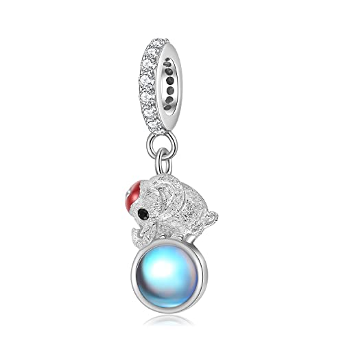 Magic Charms Elefant Mondstein Charm für Damen Armband 925 Sterling Silber Zirkonia Stein Charms für Armband Halskette für Mutter Tochter Halloween Geburtstag Christmasgeschenke von Magic Charms