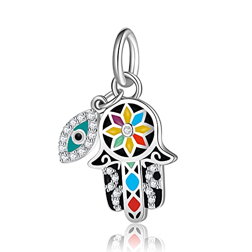 Magic Charms Evil Eye Hamsa Hand Charms 925 Sterling Silber Evil Eye Fátima Bead Colgante Charm para mujer European Snake Dangle Dazzling Charms Bracelet, A-Hamsa Hand von Magic Charms