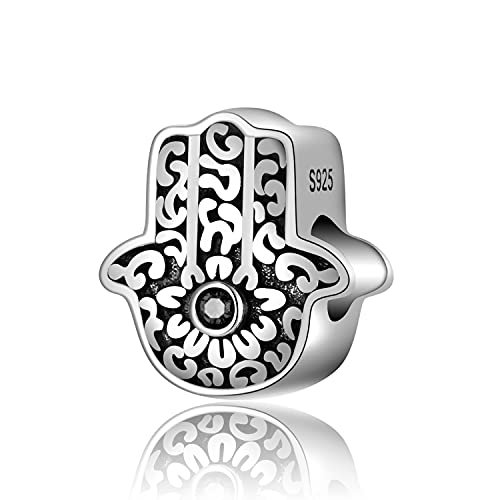 Magic Charms Evil Eye Hamsa Hand Charms 925 Sterling Silber Evil Eye Fátima Bead Pendant Charm para mujer European Snake Dangle Dazzling Charms Bracelet, R-Hamsa Hand von Magic Charms