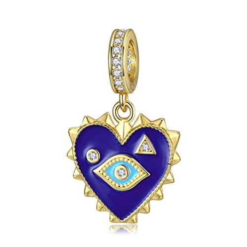 Magic Charms Evil Eye Perlen 925 Sterling Silber Gold Blau Evil Eye Emaille Amulett Perlen Herz Anhänger Charm für Armband Halskette für Frauen Geburtstag Valentinstag Jubiläum Schmuck Geschenke von Magic Charms