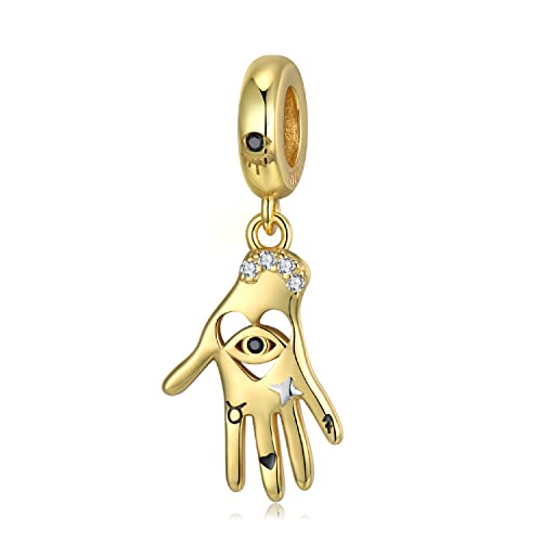 Magic Charms Gold Hamsa Evil Eye Charm 925 Sterling Silber Gold Lucky Hand of Fatima Black Evil Eye Perlen Anhänger Charm für Armband Halskette für Frauen Geburtstag Geschenke von Magic Charms