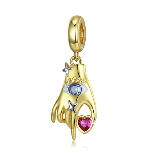 Magic Charms Hamsa Charms für Armband Halskette 925 Sterling Silber Gold Blau Böser Blick Perlen Hamsa Hand der Fatima Anhänger Herz Perlen für Frauen Mädchen Geburtstag Valentinstag Geschenke von Magic Charms