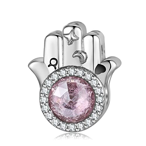 Magic Charms Hamsa Hand Charm für Armband, 925 Sterling Silber Fatima Glückshand Charm für Armband Halskette für Frauen Mädchen Geburtstagsgeschenk, Pink von Magic Charms