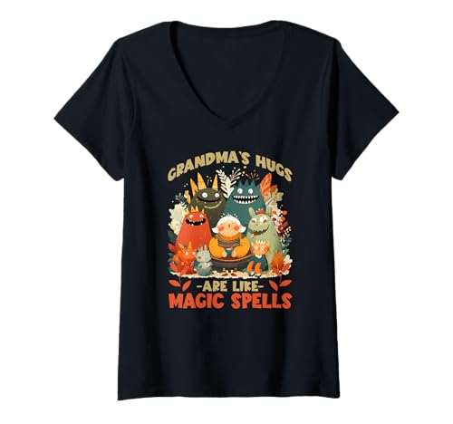 Damen Grandmas hugs Are Like Magic Spells T-Shirt mit V-Ausschnitt Damen Grandmas hugs Are Like Magic Spells T-Shirt mit V-Ausschnitt von Magic Hugs Grandmas Spells Grandma Love Family