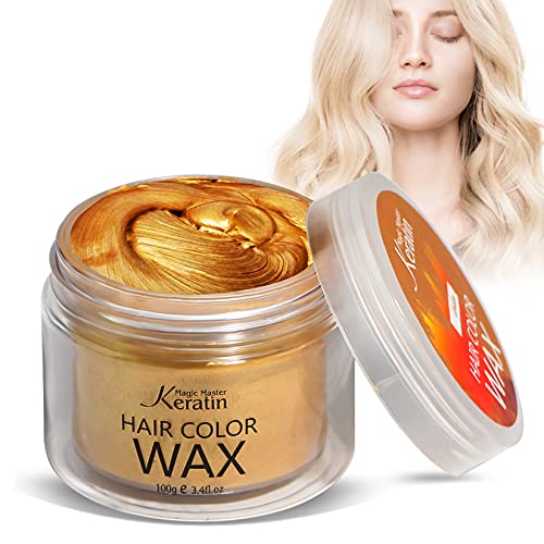 Haarfarbe Wachs, Magic Master Keratin Temporäre Frisur Creme Instant farbiger Ton für Männer und Frauen Party, Festival, Cosplay(Golden) von Magic Master Keratin