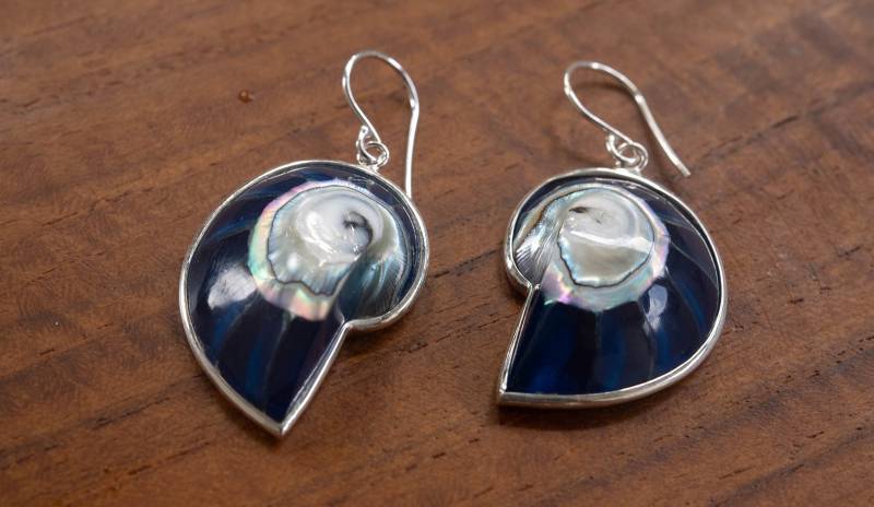 Deep Blue Nautilus Shell Earrings Personalised Gift Deep Blue Nautilus Shell Earrings Personalised Gift von BaliMoonSilver