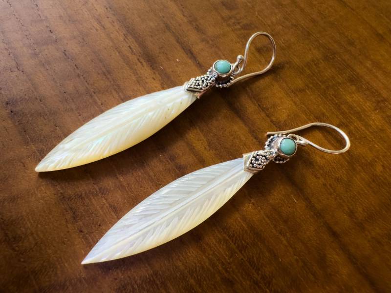 Moon Spark Earrings With Turquoise Stone, 925 Sterling Silver, Ocean Shell Moon Spark Earrings With Turquoise Stone, 925 Sterling Silver, Ocean Shell von BaliMoonSilver