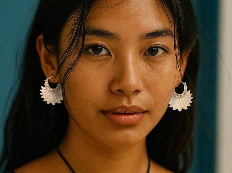 Ocean Shell Feather Flower Fan Earrings Set in Sterling Silver Hand-Carved Bali Personalised Gift von BaliMoonSilver