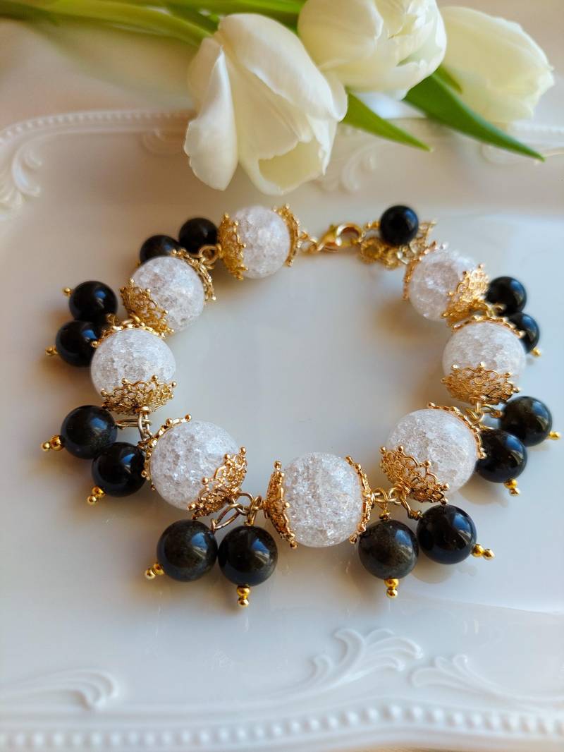 Armband Aus Schwarzem Obsidian Und Bergkristall Mit Halbedelsteinen von MagicEnergyStone