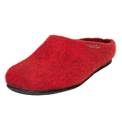 Magicfelt Hausschuhe AN709 für Damen & Herren - natürliche zweifärbige Merinowolle | Pantoffeln mit Rutschfester anatomischer Sohle | Unisex Filzpantoffeln Rubin | 39 von Magicfelt