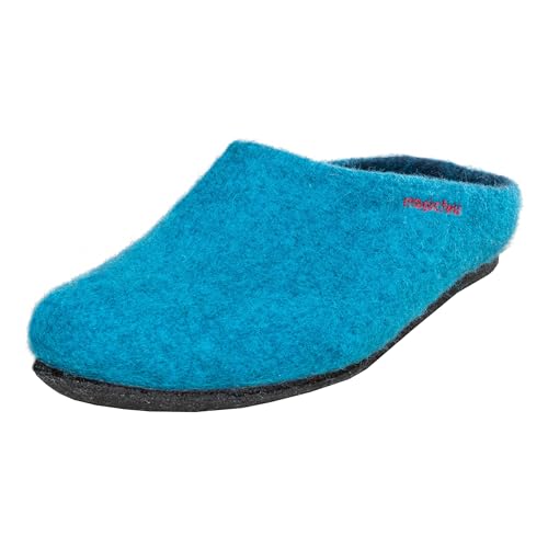 Magicfelt Hausschuhe AN709 für Damen & Herren - natürliche zweifärbige Merinowolle | Pantoffeln mit Rutschfester anatomischer Sohle | Unisex Filzpantoffeln Petrol | 38 von Magicfelt