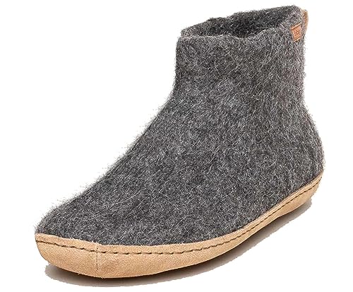 Magicfelt Filzstiefel ER731 aus Naturwolle - Damen & Herren Wollschuhe mit Ledersohle und anatomischen Fußbett Steinschaf Grau | 38 von Magicfelt