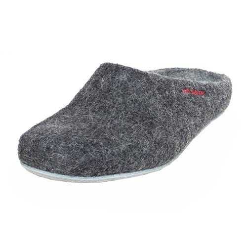 Magicfelt Filz-Hausschuh AP 701 aus Reiner Merino-Wolle | Pantoffeln für Damen & Herren mit Rutschfester Ledersohle - Unisex Schlappen für Erwachsene Anthra | 44 von Magicfelt