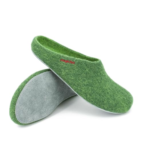 Magicfelt Filz-Hausschuh AP 701 aus reiner Merino-Wolle | Pantoffeln für Damen & Herren Dark Green, 42 von Magicfelt