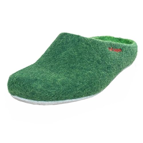 Magicfelt Filz-Hausschuh AP 701 aus Reiner Merino-Wolle | Pantoffeln für Damen & Herren mit Rutschfester Ledersohle - Unisex Schlappen für Erwachsene Dark Green | 44 von Magicfelt