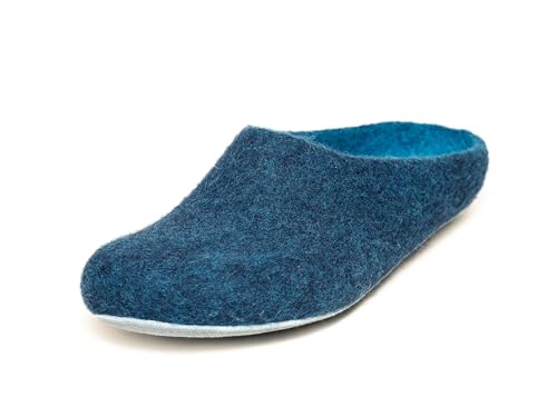 Magicfelt Filz-Hausschuh AP 701 aus Reiner Merino-Wolle | Pantoffeln für Damen & Herren mit Rutschfester Ledersohle - Unisex Schlappen für Erwachsene Dark Petrol | 40 von Magicfelt