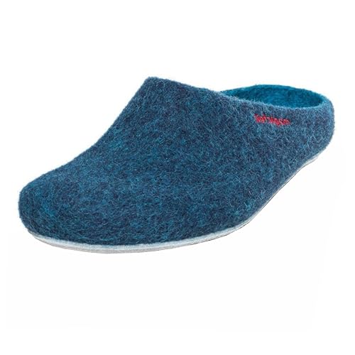 Magicfelt Filz-Hausschuh AP 701 aus Reiner Merino-Wolle | Pantoffeln für Damen & Herren mit Rutschfester Ledersohle - Unisex Schlappen für Erwachsene Dark Petrol | 43 von Magicfelt