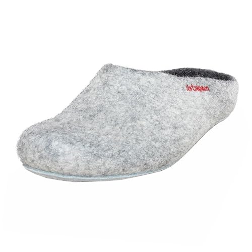 Magicfelt Filz-Hausschuh AP 701 aus reiner Merino-Wolle | Pantoffeln für Damen & Herren mit rutschfester Ledersohle - unisex Schlappen für Erwachsene Light Grey | 41 von Magicfelt