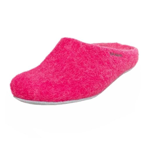 Magicfelt Filz-Hausschuh AP 701 aus reiner Merino-Wolle | Pantoffeln für Damen & Herren mit rutschfester Ledersohle - unisex Schlappen für Erwachsene Pink | 39 von Magicfelt