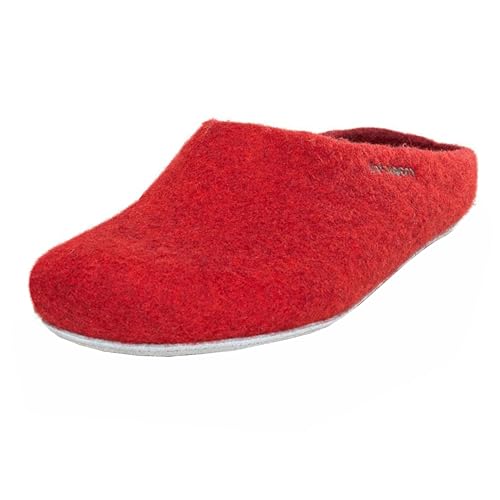 Magicfelt Filz-Hausschuh AP 701 aus Reiner Merino-Wolle | Pantoffeln für Damen & Herren mit Rutschfester Ledersohle - Unisex Schlappen für Erwachsene Rubin | 39 von Magicfelt