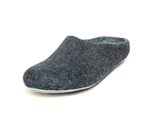 Magicfelt Filz-Hausschuh AP 701 aus Reiner Merino-Wolle | Pantoffeln für Damen & Herren mit Rutschfester Ledersohle - Unisex Schlappen für Erwachsene Anthra | 45 von Magicfelt