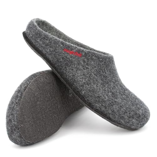 Magicfelt Hausschuhe AN709 für Damen & Herren - zweifärbige Merinowolle | Pantoffeln mit Rutschfester anatomischer Sohle | Unisex Filzpantoffeln Anthra | 40 von Magicfelt