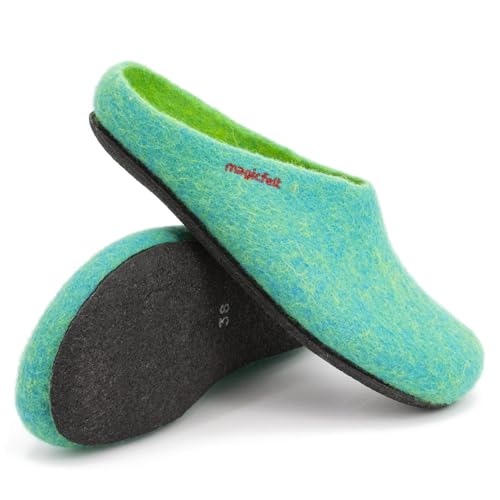 Magicfelt Hausschuhe 709 für Damen & Herren - aus 100% Merino-Wolle Smaragd, 41 von Magicfelt