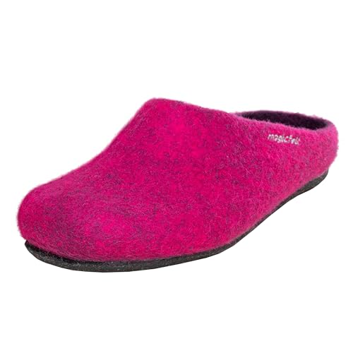 Magicfelt Hausschuhe AN709 für Damen & Herren - natürliche zweifärbige Merinowolle | Pantoffeln mit Rutschfester anatomischer Sohle | Unisex Filzpantoffeln Magenta | 39 von Magicfelt