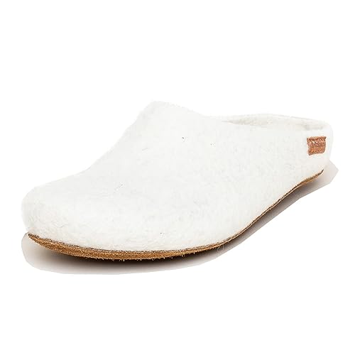 Magicfelt Filz-Hausschuh AR 713 - Damen & Herren Pantoffeln | Aus Wollen seltener Schafrassen - anatomisch geformtes Fußbett - rutschfeste Ledersohle Moorschnucke Weiß | 37 von Magicfelt