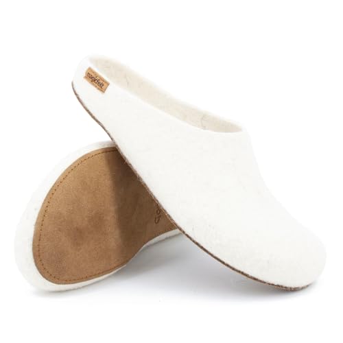 Magicfelt Filz-Hausschuh 713 - Damen & Herren Pantoffeln aus 100% Schurwolle Moorschnucke Weiß, 40 von Magicfelt