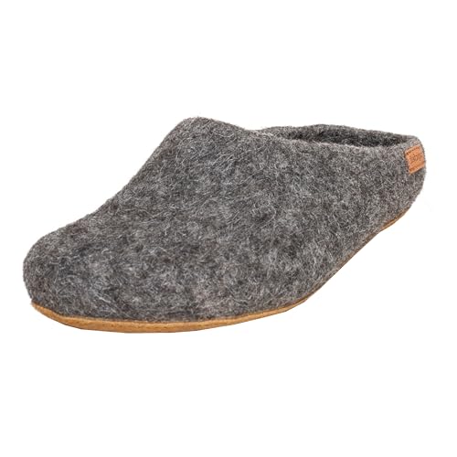 Magicfelt Filz-Hausschuh AR 713 - Damen & Herren Pantoffeln | Aus Wollen seltener Schafrassen - anatomisch geformtes Fußbett - rutschfeste Ledersohle Steinschaf Grau | 39 von Magicfelt