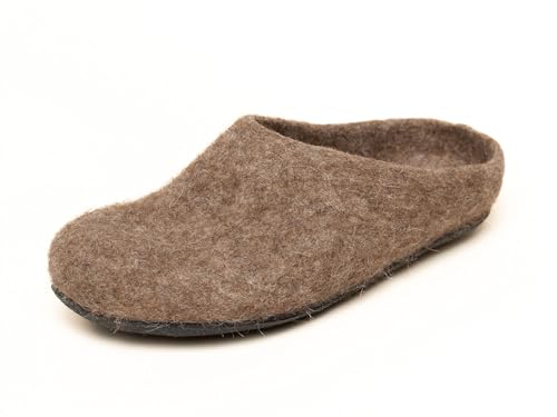 Magicfelt at 719 Filz-Hausschuh - Hausschuh für Damen & Herren | Unisex Wollschuhe - 100% ungefärbte Wolle seltener Schafrassen - rutschfeste Filzsohle Shetlandschaf Braun | 39 von Magicfelt