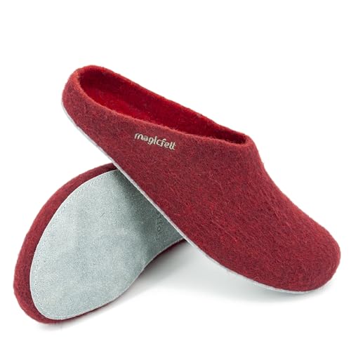 Magicfelt Filz-Hausschuh AP 701 aus Reiner Merino-Wolle | Pantoffeln für Damen & Herren mit Rutschfester Ledersohle - Unisex Schlappen für Erwachsene Chianti | 40 von Magicfelt