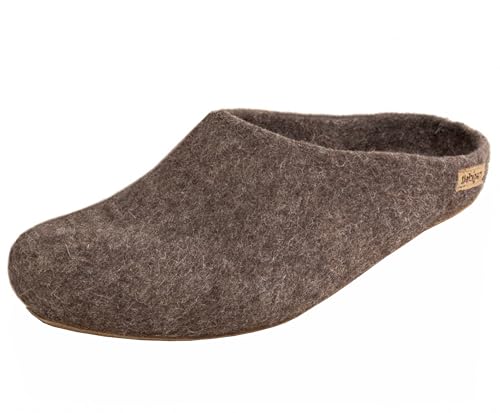 Magicfelt Filzhausschuh AR Rare wools - Damen & Herren Pantoffeln | Hochwertiger Hausschuh - anatomisch geformtes Fußbett - rutschfeste Ledersohle Camel | 40 von Magicfelt