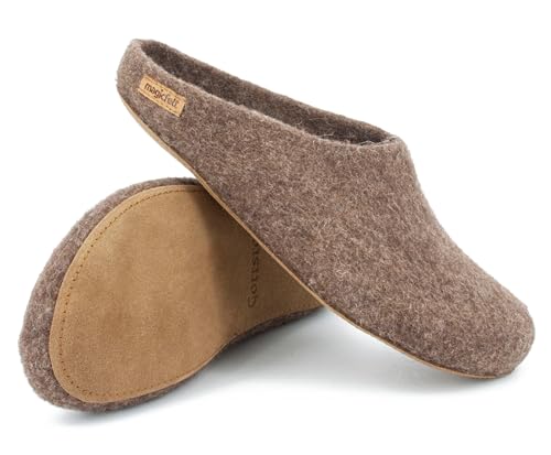 Magicfelt Filzhausschuh AR Rare wools - Damen & Herren Pantoffeln | Hochwertiger Hausschuh - anatomisch geformtes Fußbett - rutschfeste Ledersohle Camel | 40 von Magicfelt