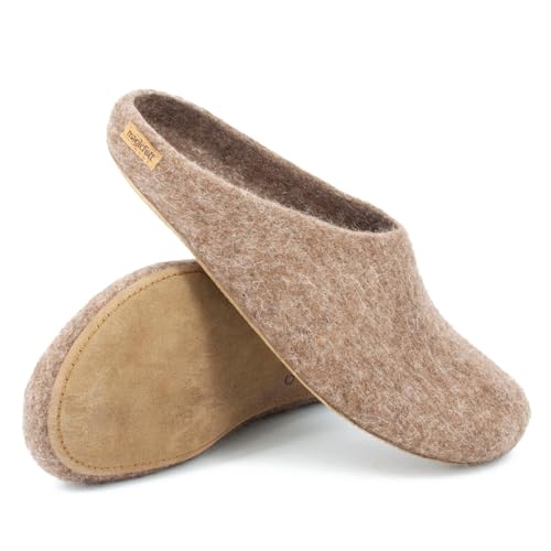 Magicfelt Filz-Hausschuh 713 - Damen & Herren Pantoffeln aus 100% Schurwolle Shetlandschaf Braun, 43 von Magicfelt