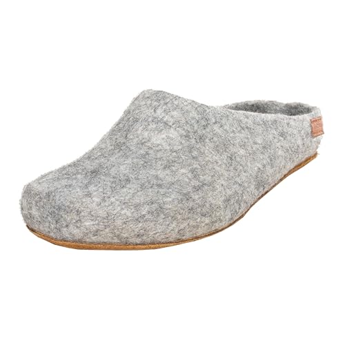 Magicfelt Filz-Hausschuh AR 713 - Damen & Herren Pantoffeln | Aus Wollen seltener Schafrassen - anatomisch geformtes Fußbett - rutschfeste Ledersohle Gotlandschaf Hellgrau | 38 von Magicfelt