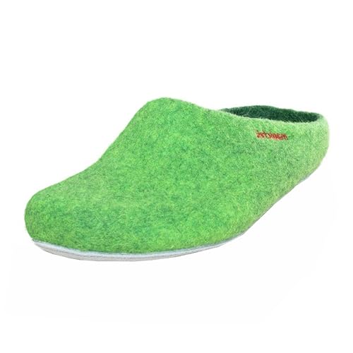 Magicfelt Filz-Hausschuh AP 701 aus Reiner Merino-Wolle | Pantoffeln für Damen & Herren mit Rutschfester Ledersohle - Unisex Schlappen für Erwachsene Green | 38 von Magicfelt