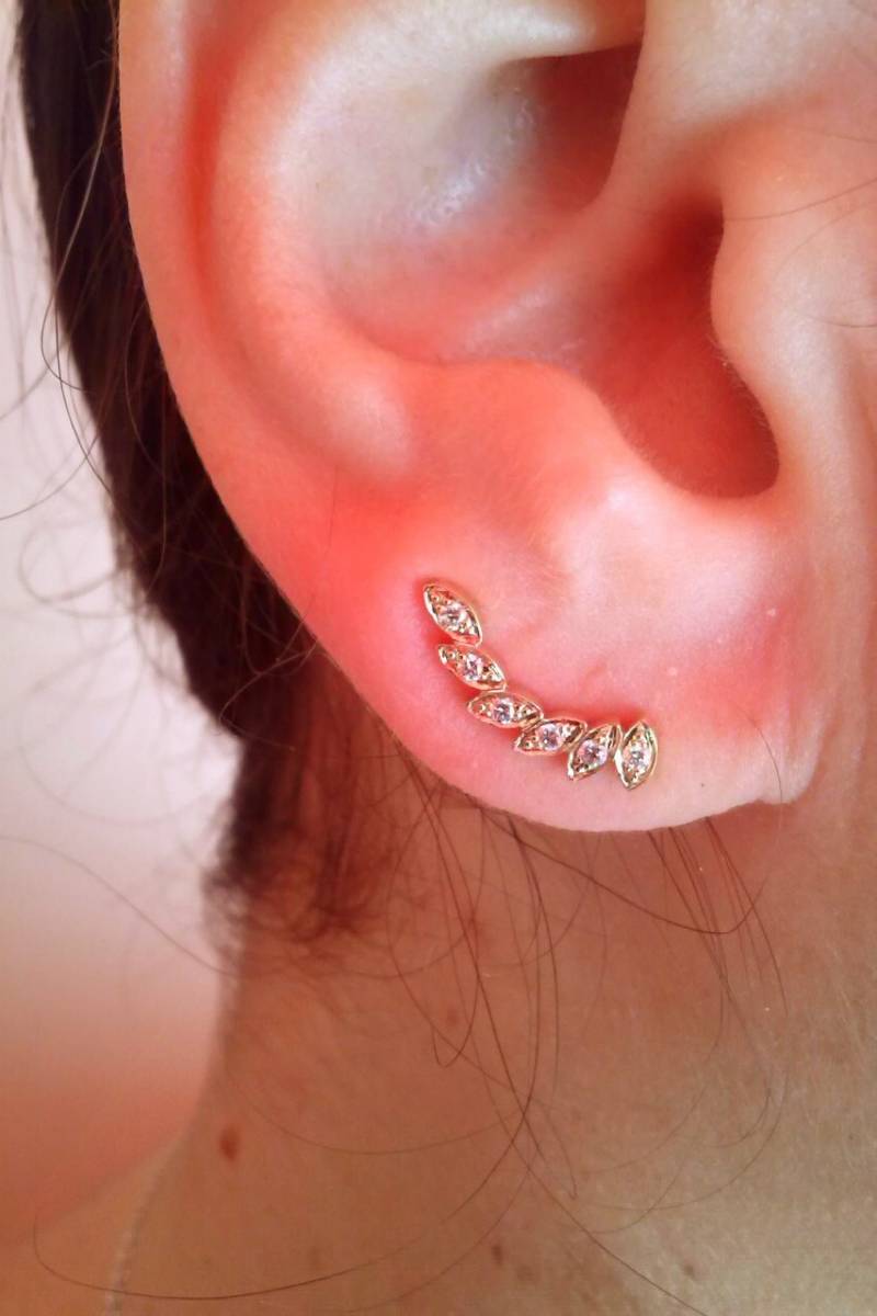 Bergsteiger Ohrring Diamant Ohrmanschette 14K Solid Gold Piercing Schmuck Knorpel Ohrringe Ohrläppchen von MagicHammer