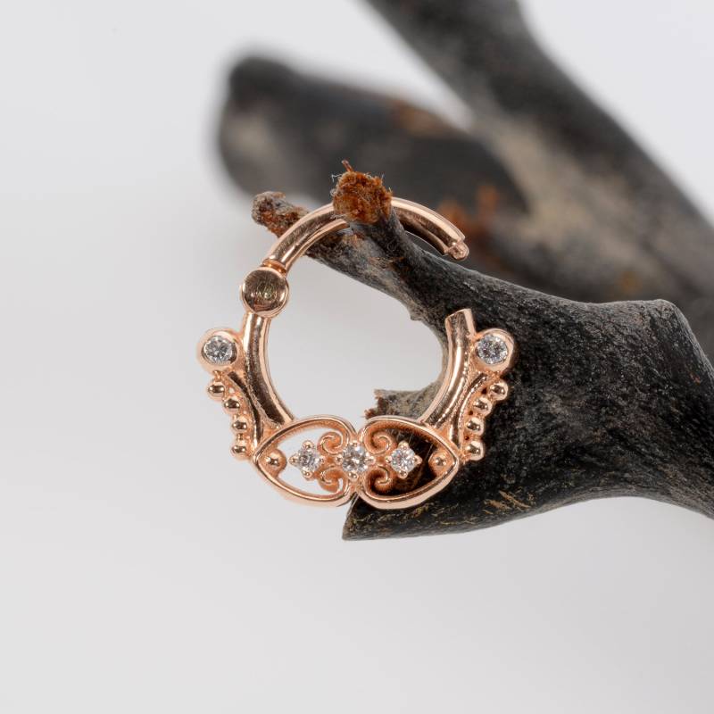 Daith Schmuck Septum Clicker 14 Solid Gold Weiß Diamanten Helix Ohrringe Nase Hoop von MagicHammer