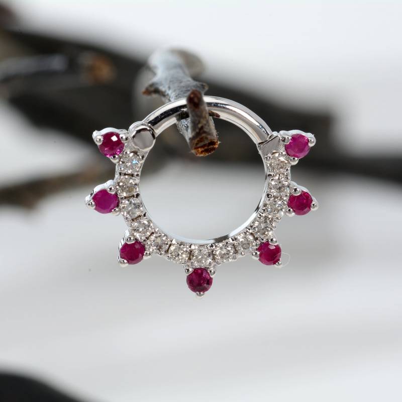 Daith Сlicker Weiß Diamanten Rubin Stein 14K Solid Gold Helix Piercing Nase Hoop Septum Ring Schmuck von MagicHammer