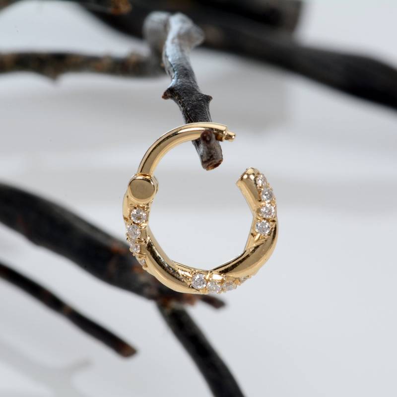 Geflochtene Diamanten Knorpel Ohrring 14K Solid Gold Helix Hoop Daith Schmuck von MagicHammer