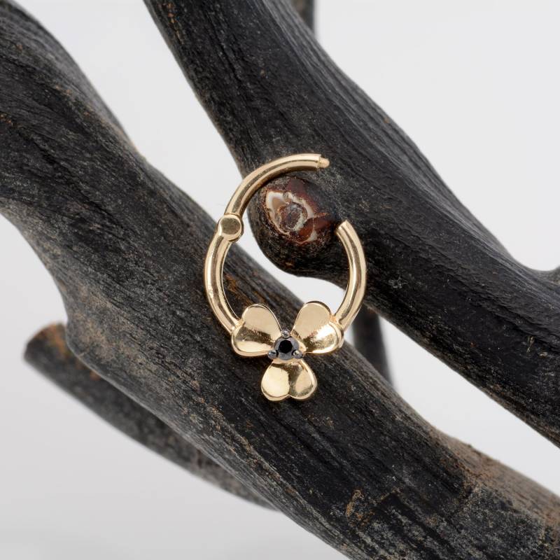 Goldene Blume Helix Ohrring 14K Solid Gold Black Diamond Nase Hoop Daith Piercing von MagicHammer