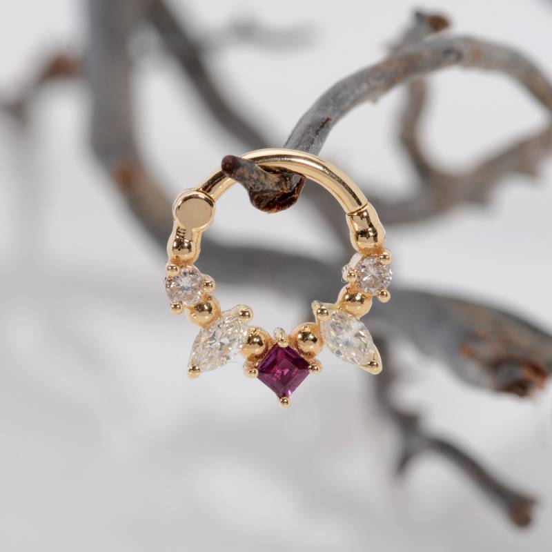 Helix Piercing Ohrring 14K Weiß Diamant Rubin Daith Hoop Ohrmanschette Knorpel Nasenschmuck von MagicHammer