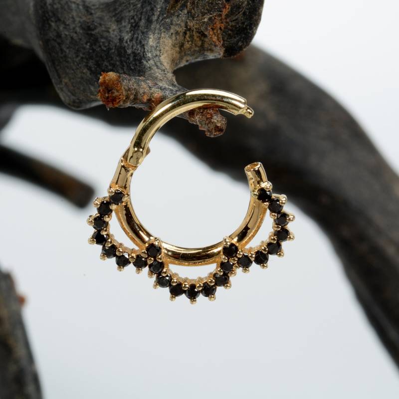 Helix Septum Clicker 14K Gelb Solid Gold Black Diamant Daith Ohrring Tragus Hoop Custom Piercing Schmuck Nasenring von MagicHammer