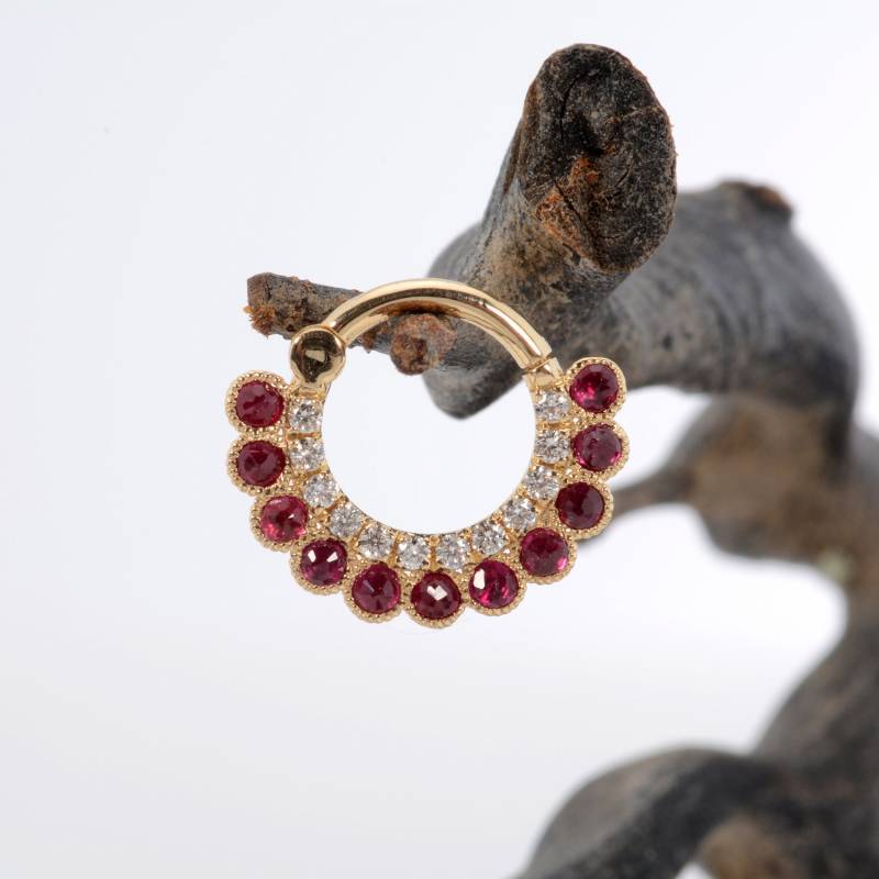 Helix Septum Clicker 14K Solid Gold Weiß Diamanten Rubin Stein Piercing Nase Hoop Ring Benutzerdefinierte Schmuck von MagicHammer