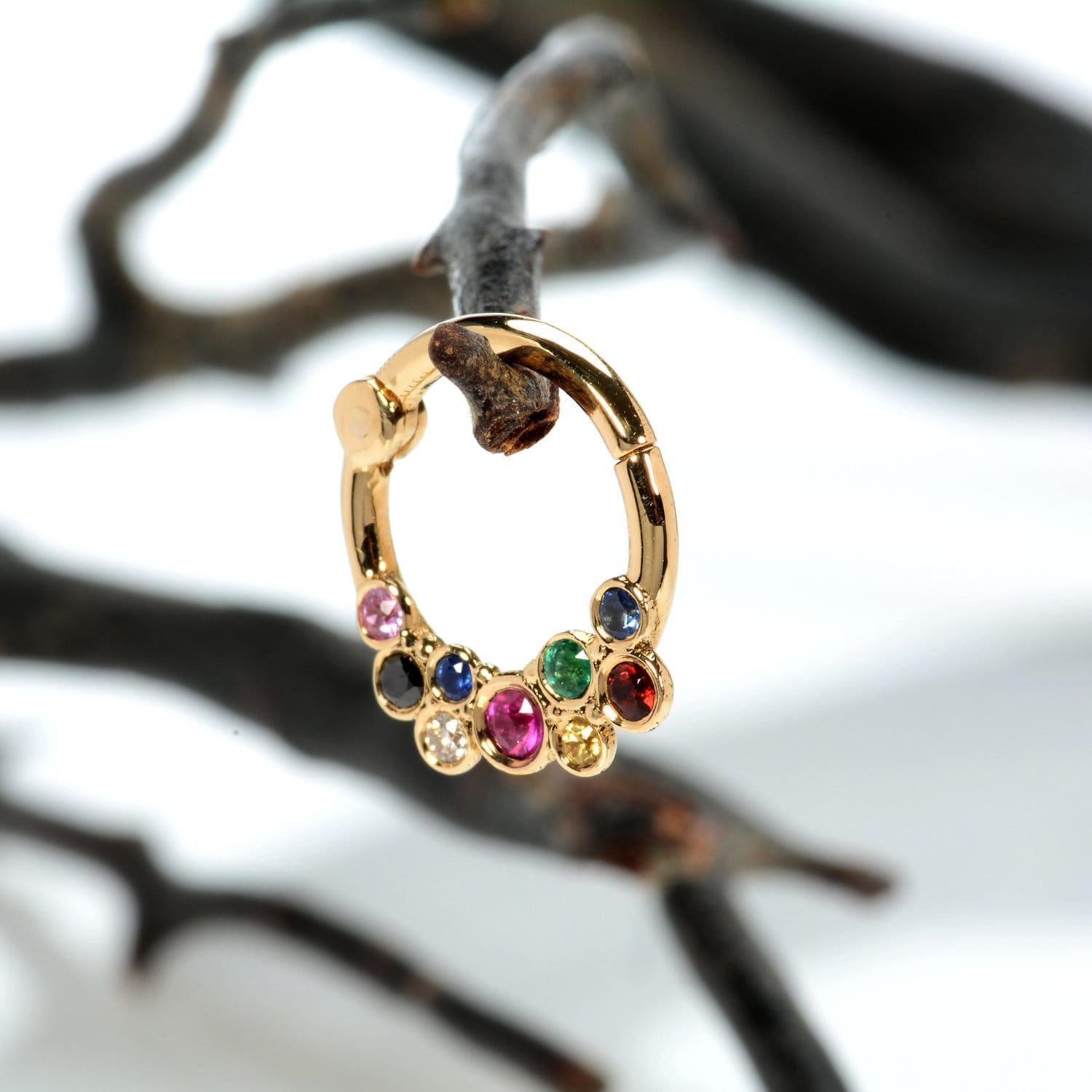Knorpel Hoop Regenbogen Design Multicolor Steine Custom Piercing Schmuck 14K Solid Gold von MagicHammer