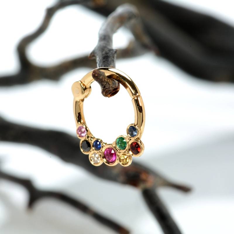 Knorpel Hoop Regenbogen Design Multicolor Steine Custom Piercing Schmuck 14K Solid Gold von MagicHammer