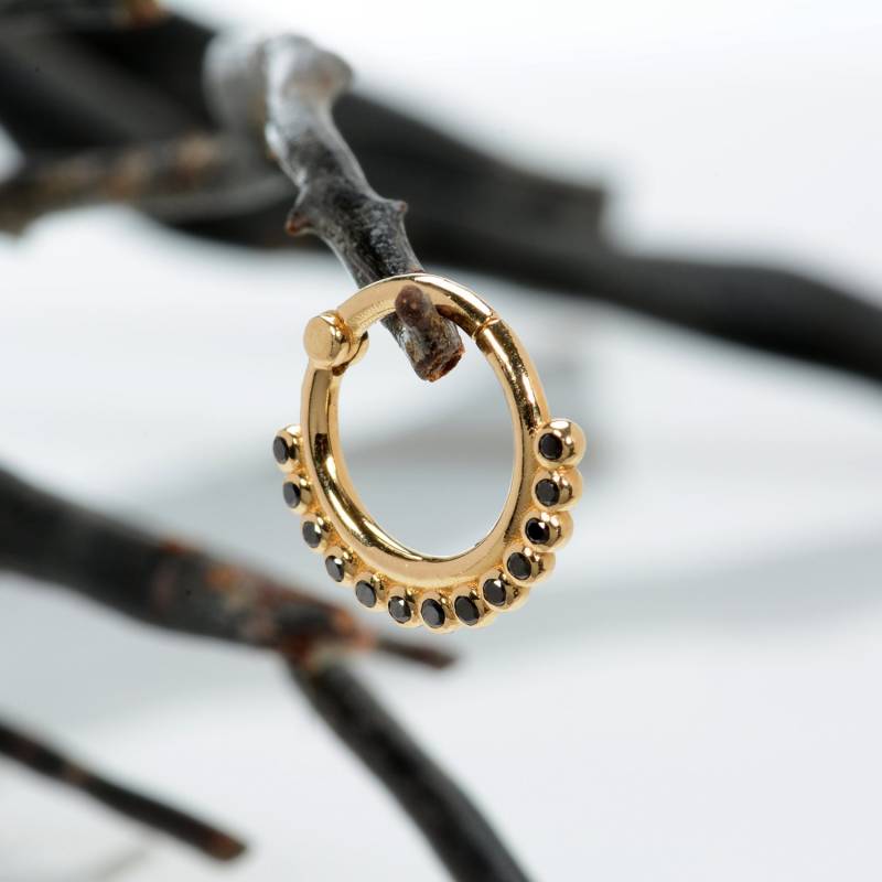 Knorpel Ohrringe 14K Massiv Gold Schwarz Diamant Daith Piercing Helix Hoop Custom von MagicHammer
